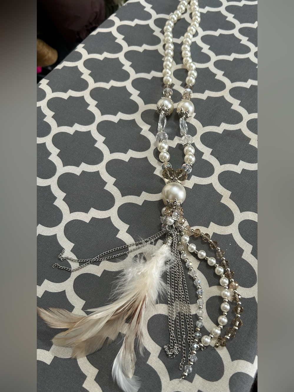 A Rare Bird Faux Pearl and Feather Tassel Necklace